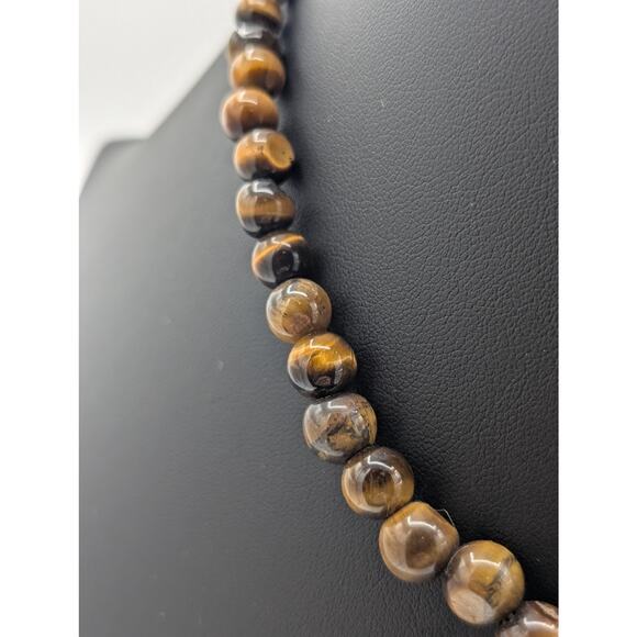 Vintage Single Strand Graduated Tiger's Eye Bead Barrel Clasp 18" Necklace - Picture 3 of 6
